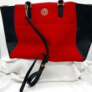 Bryant Park Red and Black Large Saffiano Tote with Crossbody Strap